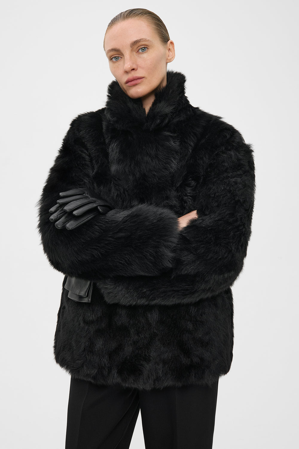 GABBY SHEARLING COAT IN OBSIDIAN BLACK