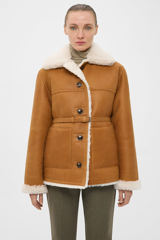 REVERSIBLE SHEARLING COAT IN LIGHT BROWN