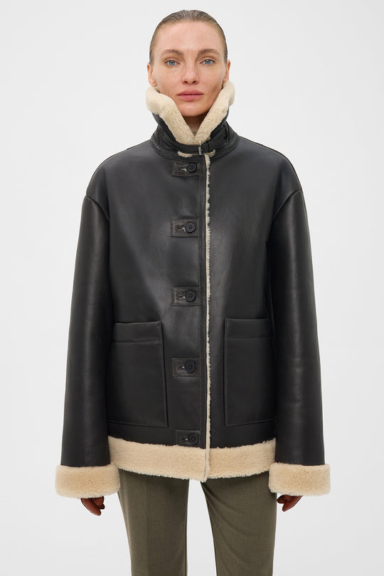 JENNA SHEARLING JACKET IN BLACK CHOCOLATE