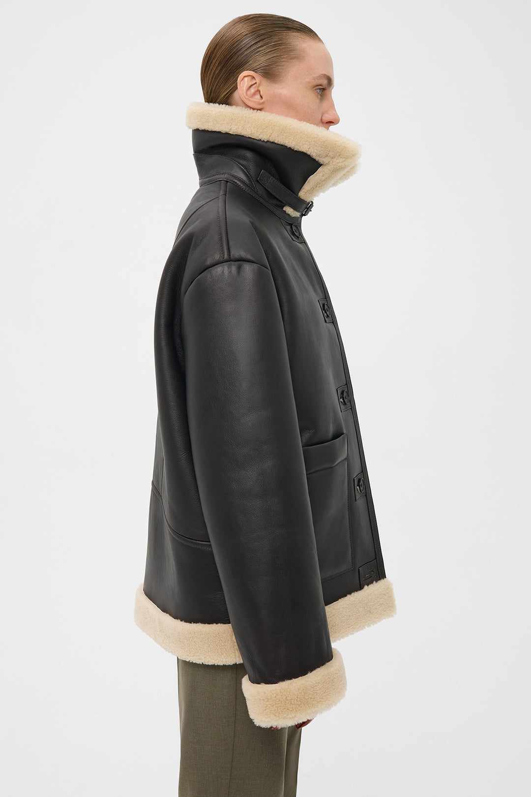 JENNA SHEARLING JACKET IN BLACK CHOCOLATE