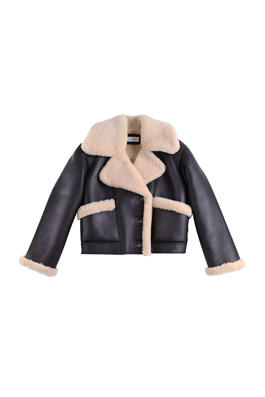 CROPPED SHEARLING JACKET IN DARK CHOCOLATE COLOR