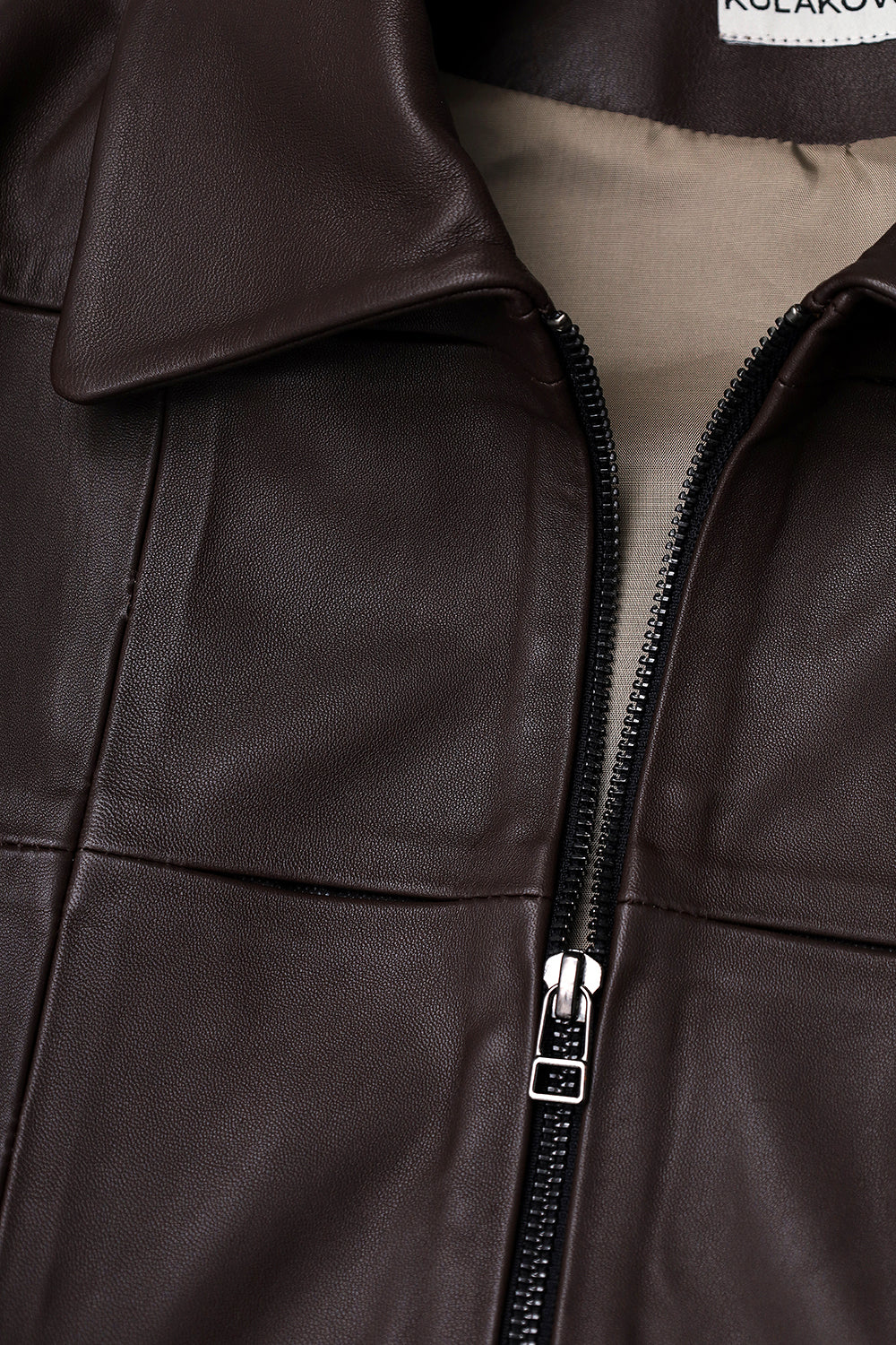 MOSAICA LEATHER JACKET IN CHOCOLATE BROWN