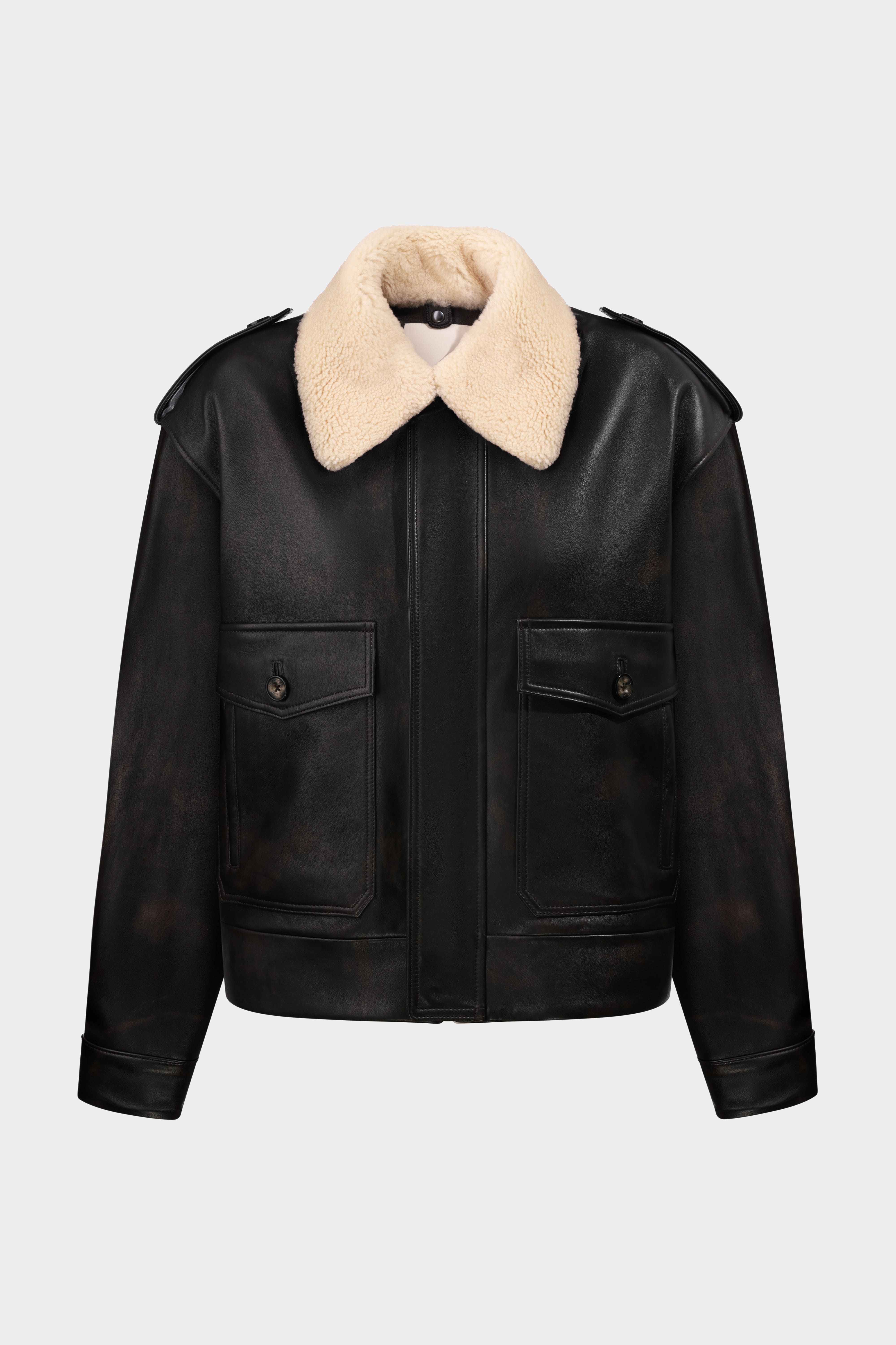 ジャケット・アウター Black fur leather jacket elmyu elmyu original ❤︎】Black fur leather jacket | selectshop elmyu