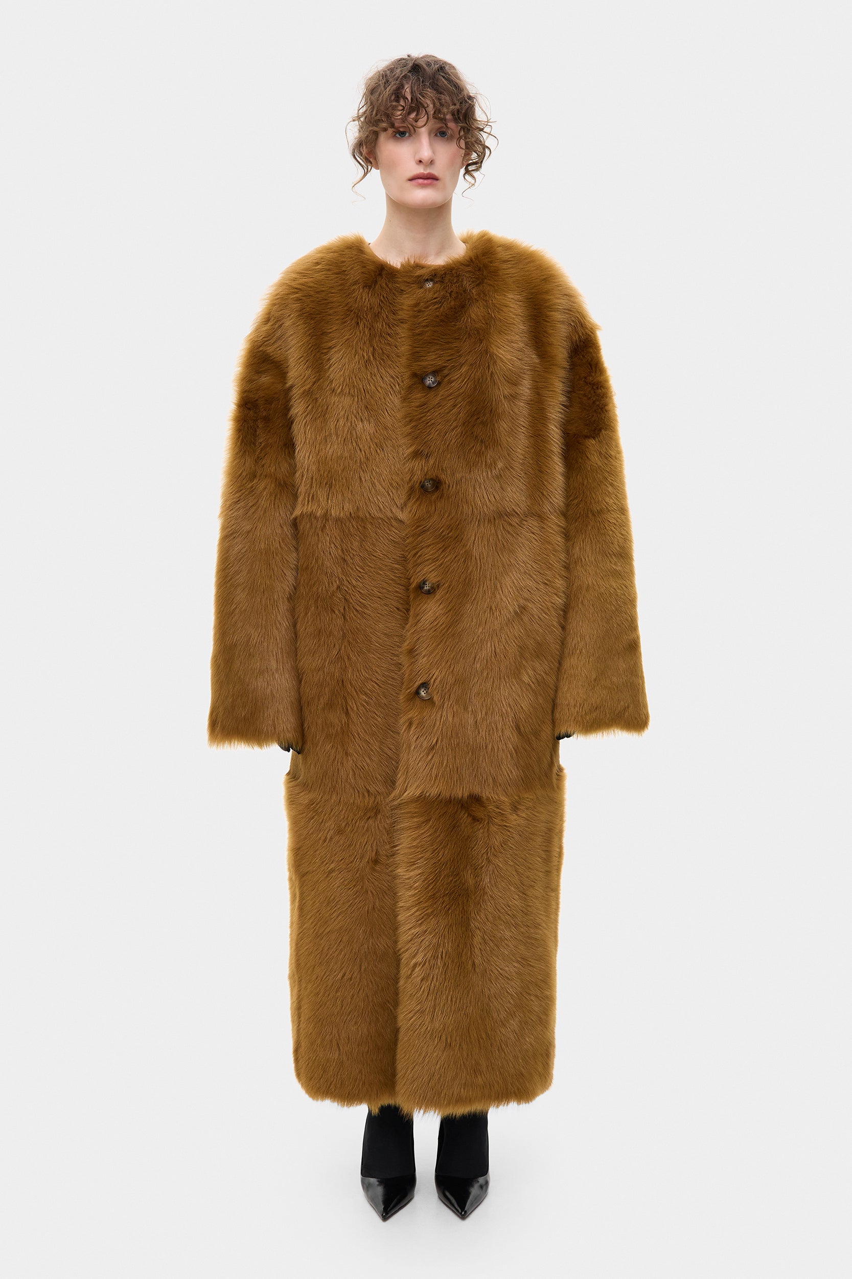 Double-sided long red sheepskin coat(010)