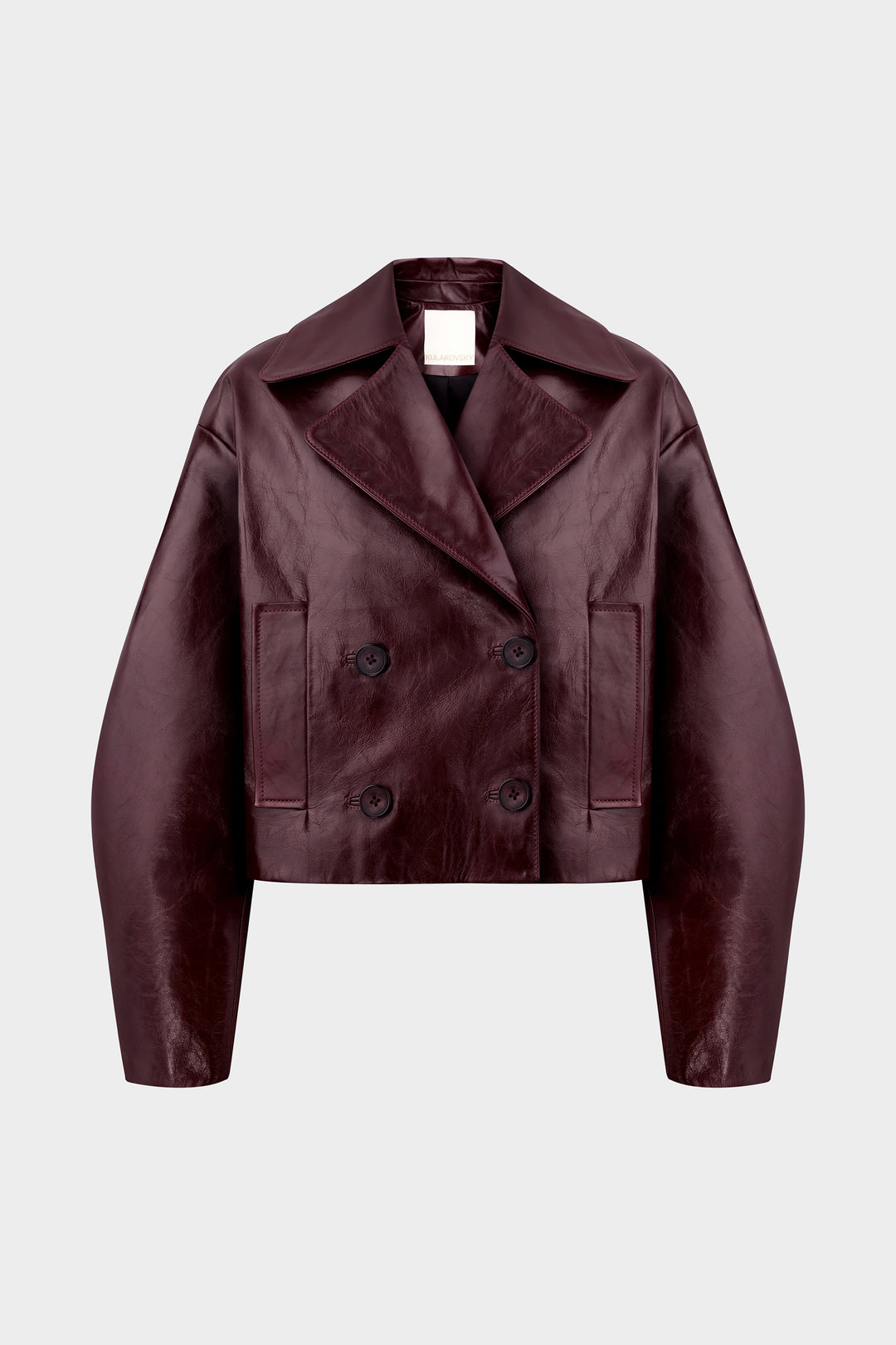 BRIANA DOUBLE BREASTED CROPPED LEATHER JACKET IN MERLOT