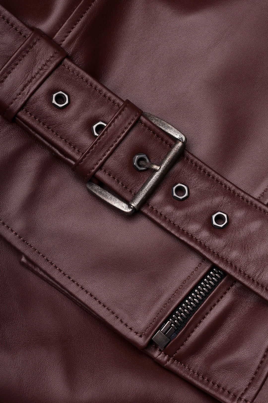 THICK LEATHER BIKER JACKET IN BORDO