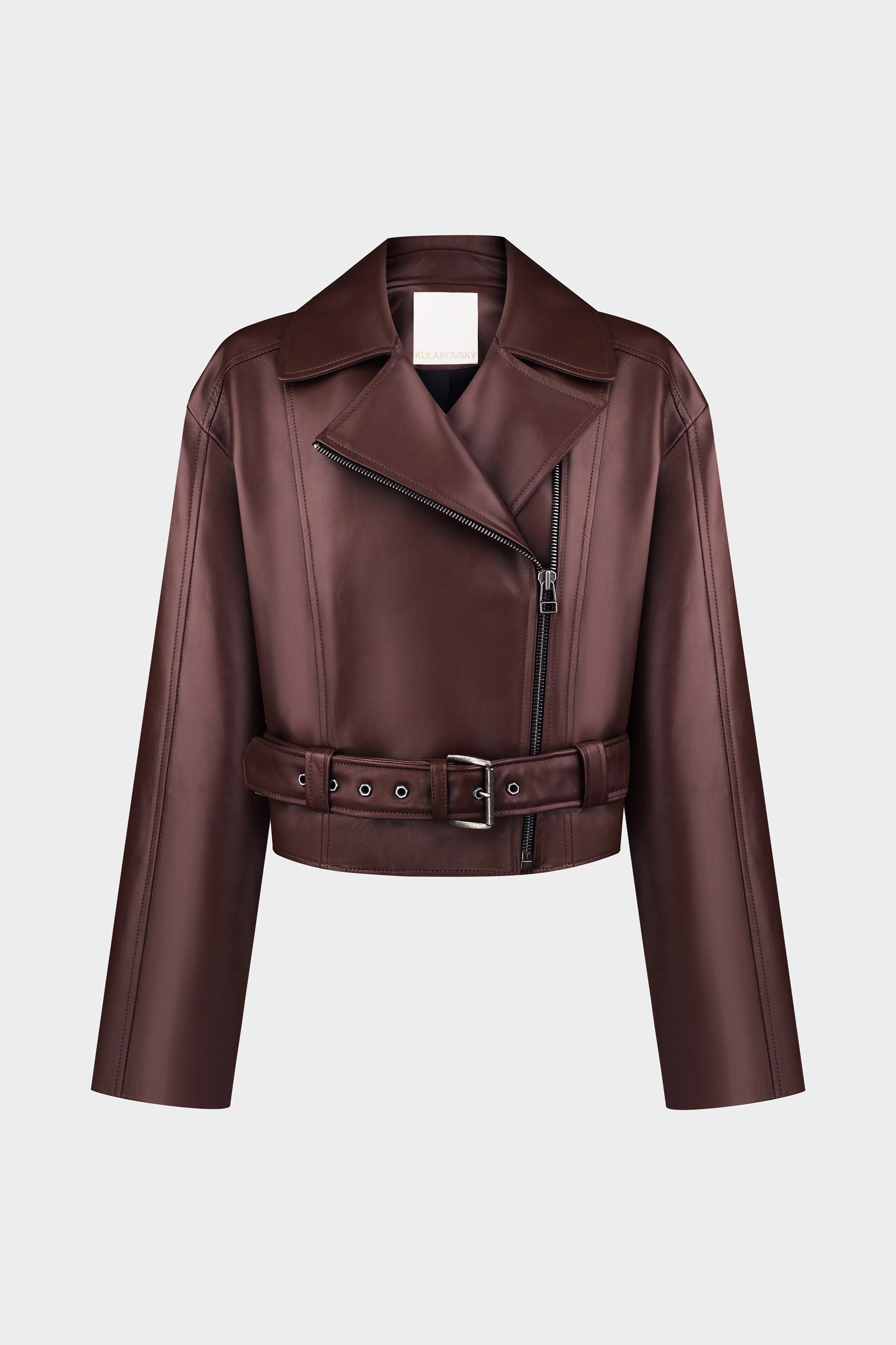 THICK LEATHER BIKER JACKET IN BORDO KULAKOVSKY
