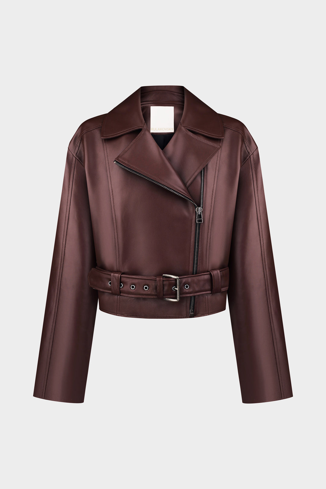 THICK LEATHER BIKER JACKET IN BORDO