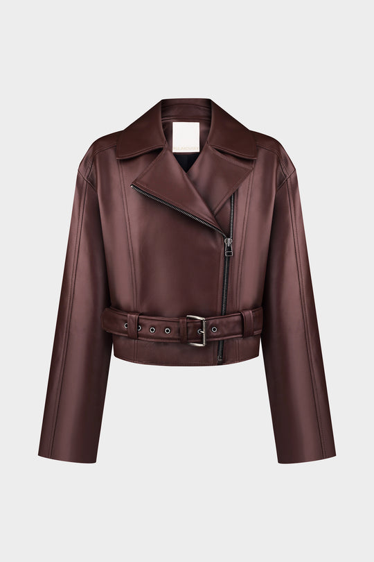 THICK LEATHER BIKER JACKET IN BORDO