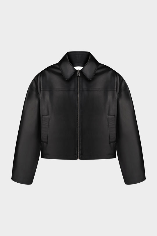 LUCA CROPPED LEATHER JACKET IN BLACK