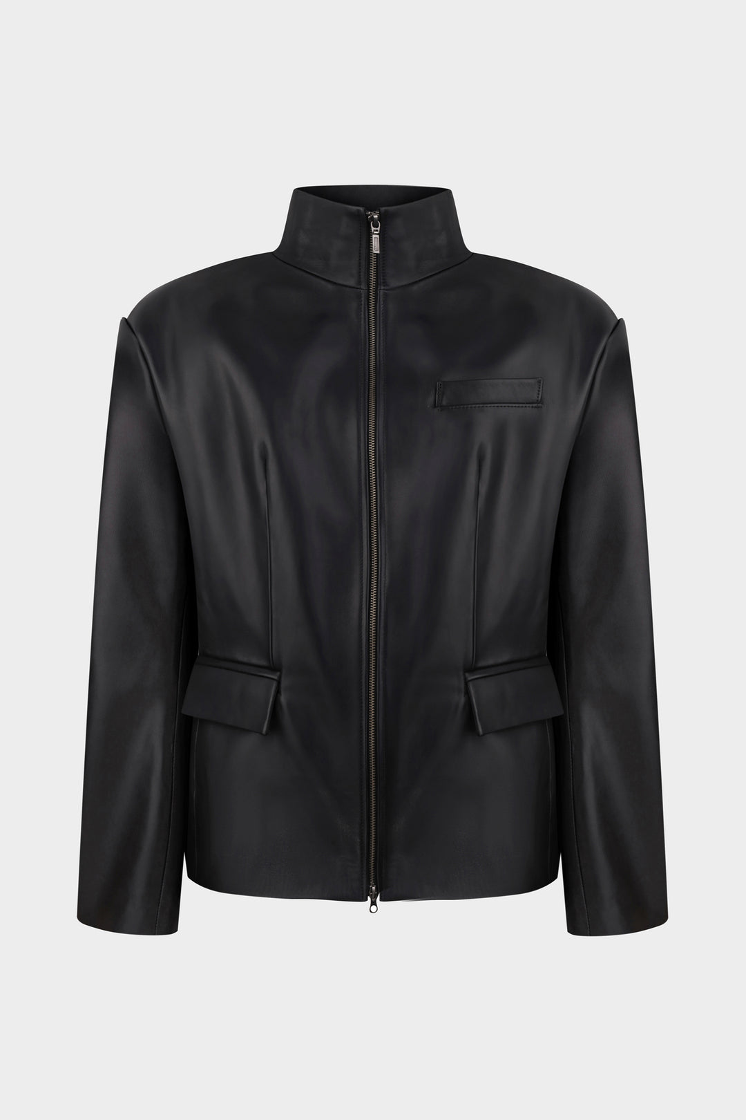 WAYNE LEATHER BLAZER JACKET WITH ZIPPER IN BLACK