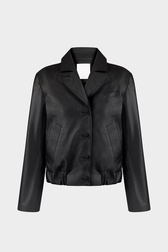 JEFFREY LEATHER BLAZER BOMBER JACKET IN BLACK