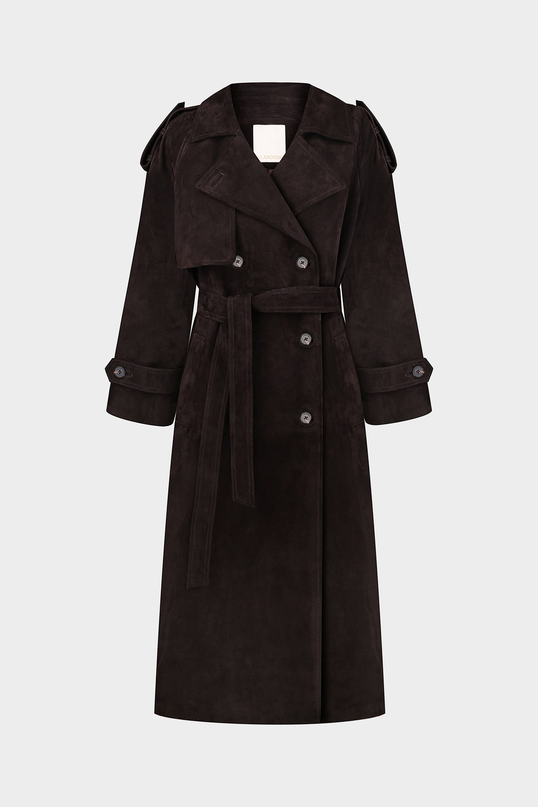 HAZEL SUEDE TRENCH COAT IN DARK BROWN