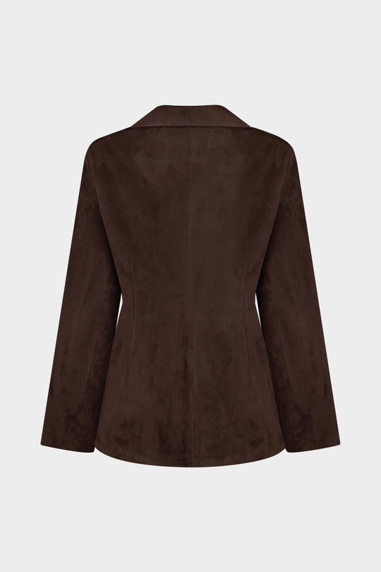 GIA SILHOUETTED SUEDE BLAZER JACKET IN WALNUT BROWN