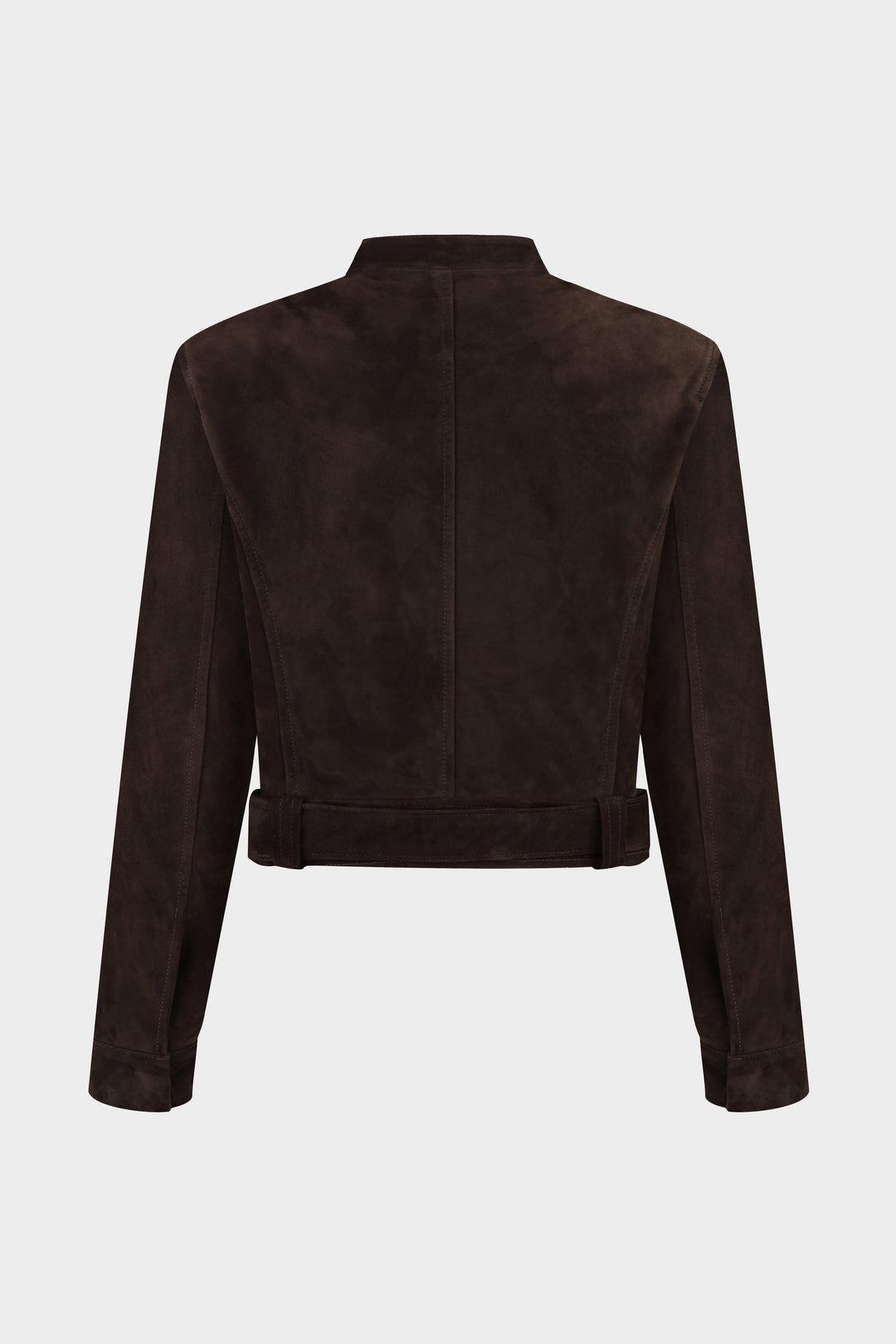 LILA SLIM FIT SUEDE MOTO IN DARK BROWN