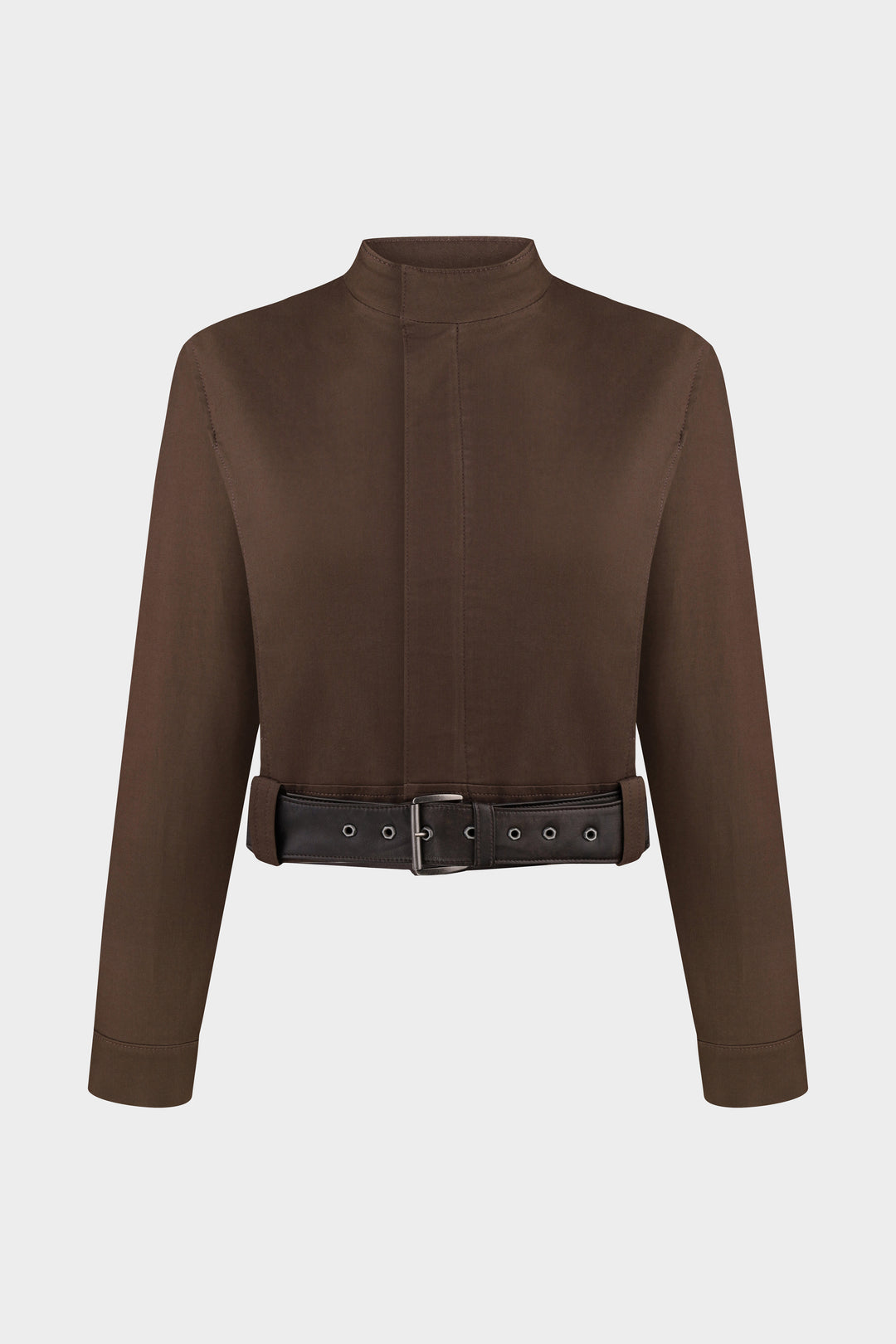 LILA SLIM FIT COTTON MOTO JACKET IN BROWN