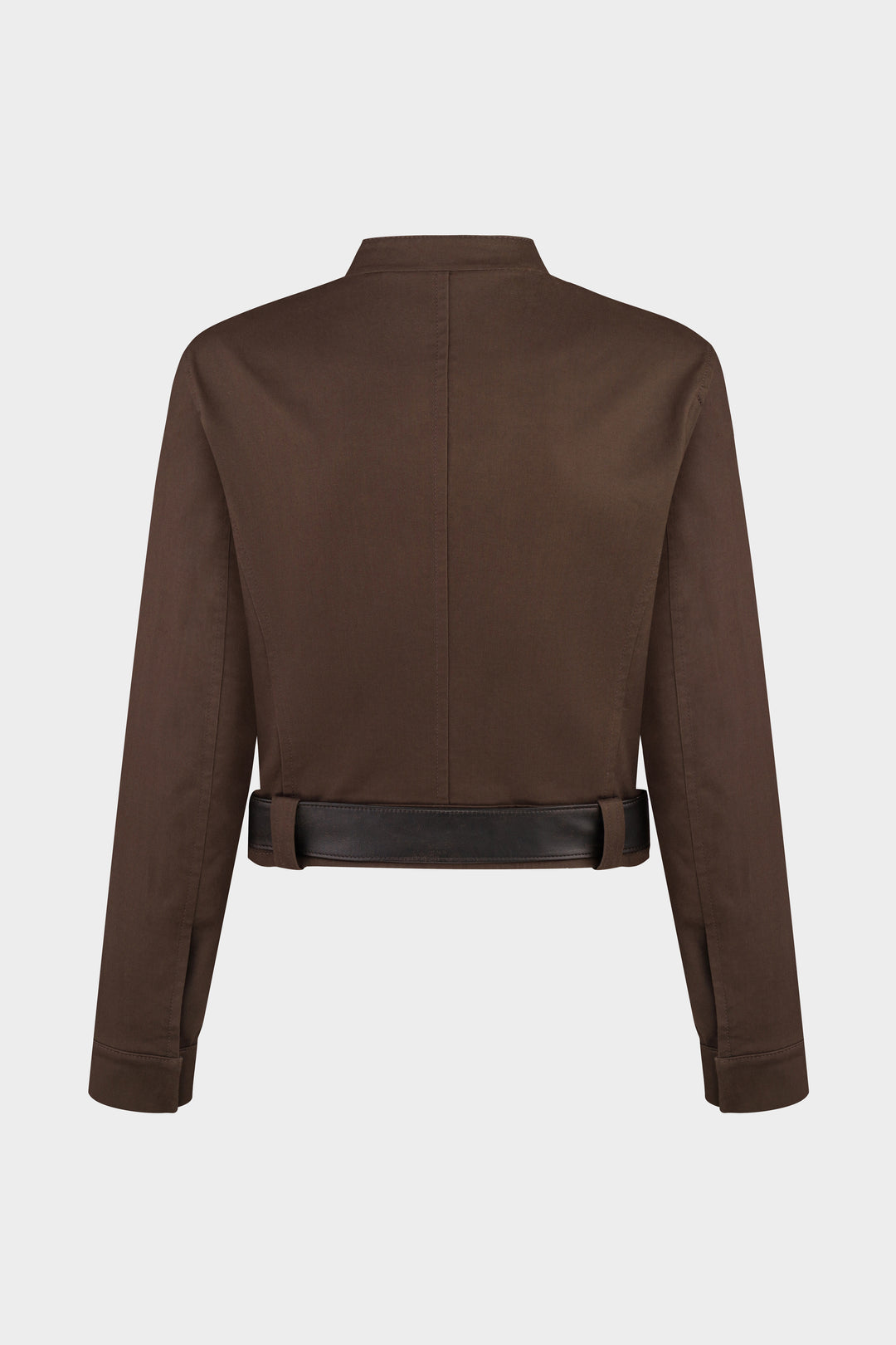 LILA SLIM FIT COTTON MOTO JACKET IN BROWN