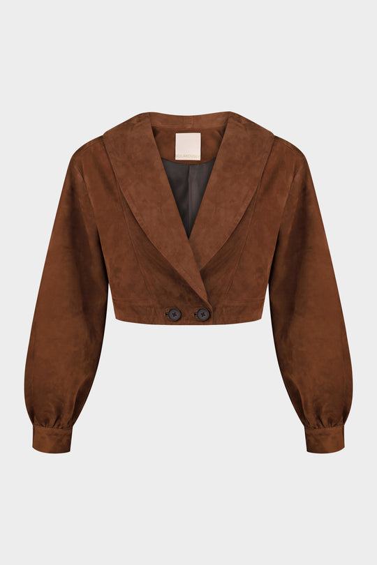 LORIE CROPPED SUEDE JACKET IN WHISKEY BROWN