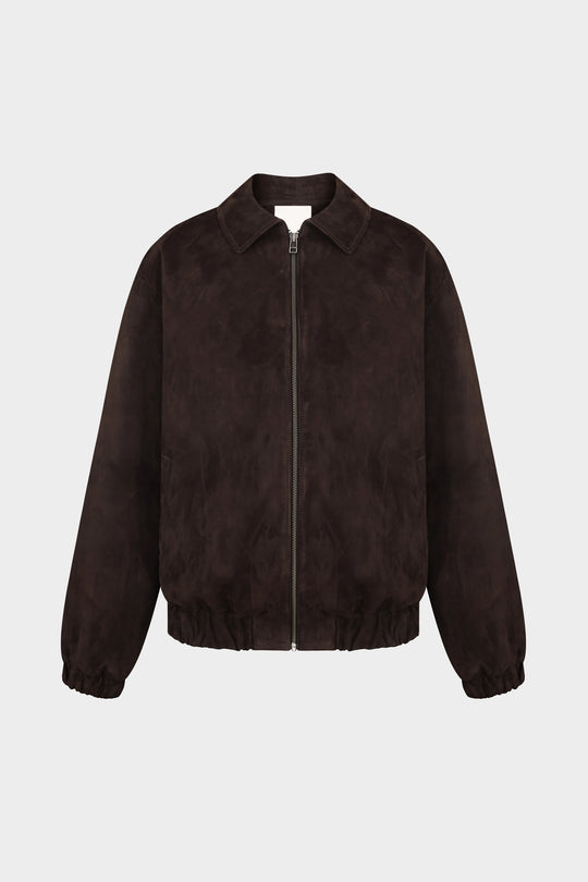 SAM PLAIN SUEDE BOMBER JACKET IN DARK BROWN