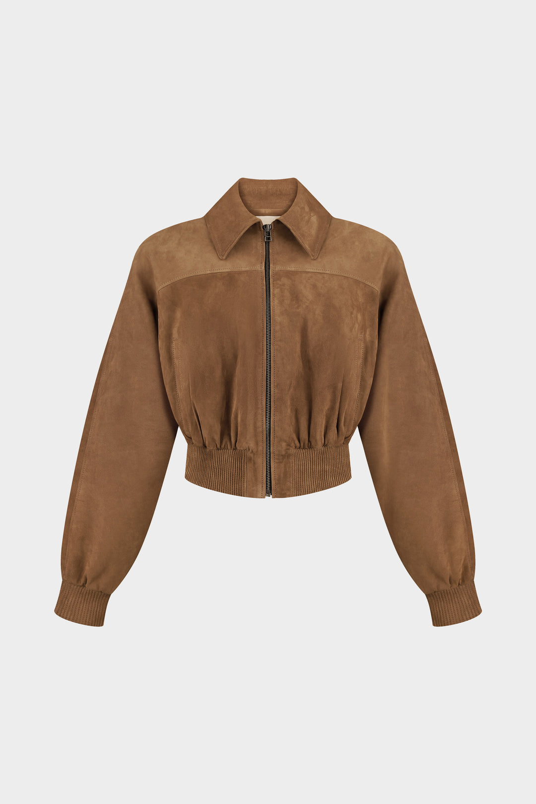 JENNIFER CROPPED SUEDE BOMBER JACKET IN TOBACCO