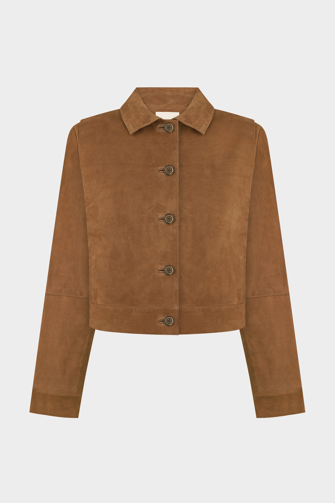 ADRIANA CROPPED BUTTON-UP SUEDE JACKET IN TOBACCO