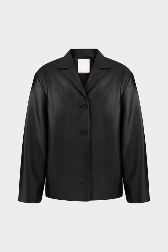 KEITH PLAIN LEATHER BLAZER JACKET IN BLACK