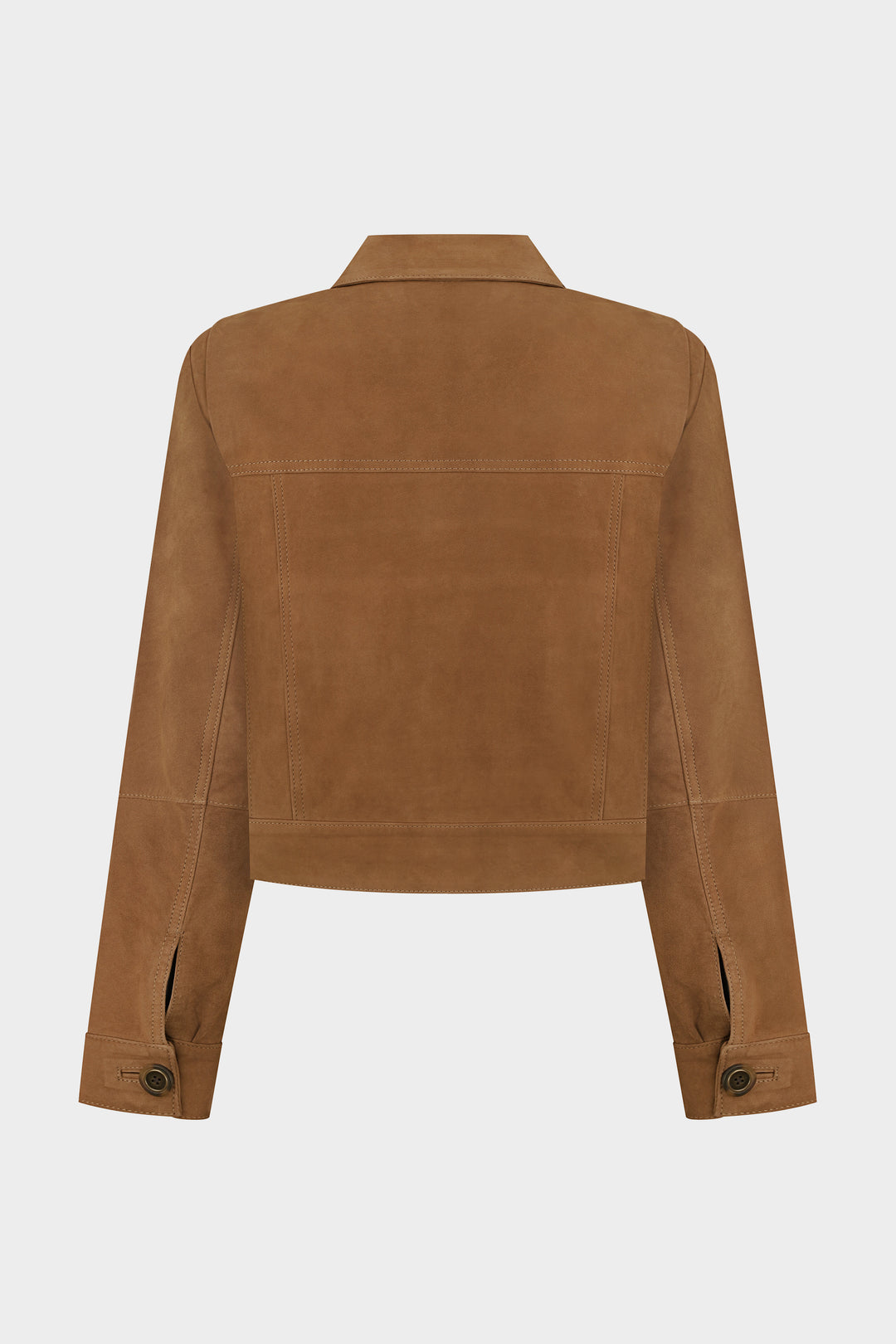 ADRIANA CROPPED BUTTON-UP SUEDE JACKET IN TOBACCO