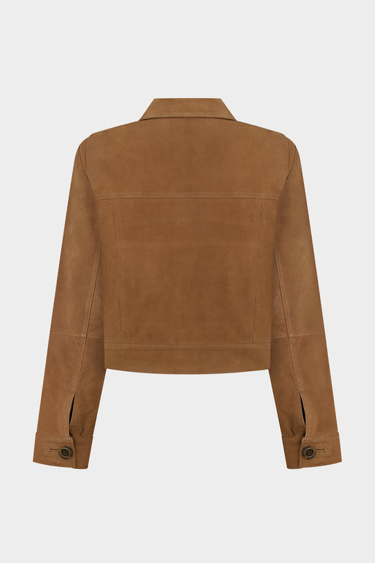 ADRIANA CROPPED BUTTON-UP SUEDE JACKET IN TOBACCO