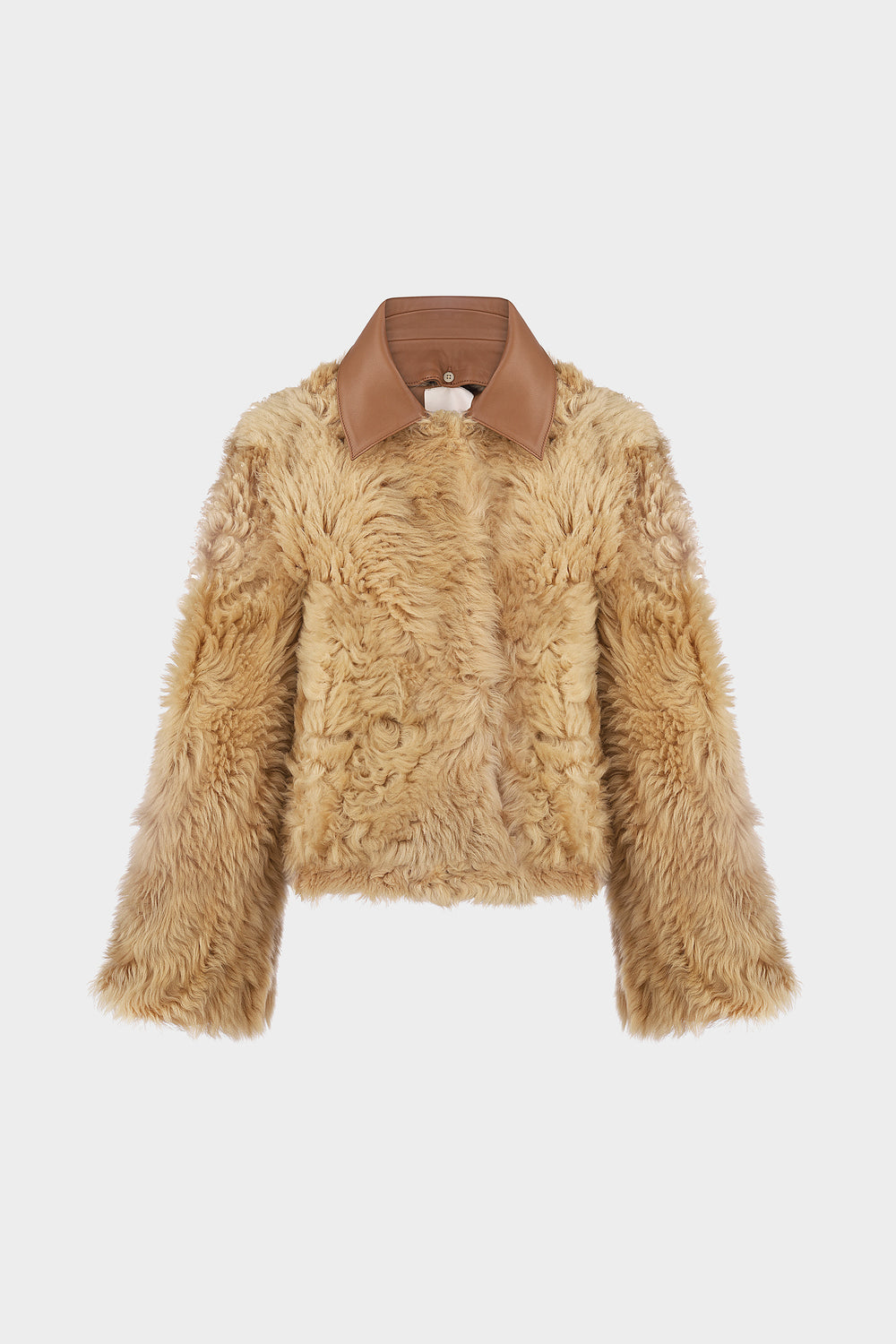 DERIHA SHORT SHEARLING COAT WITH REMOVABLE COLLAR IN BEIGE