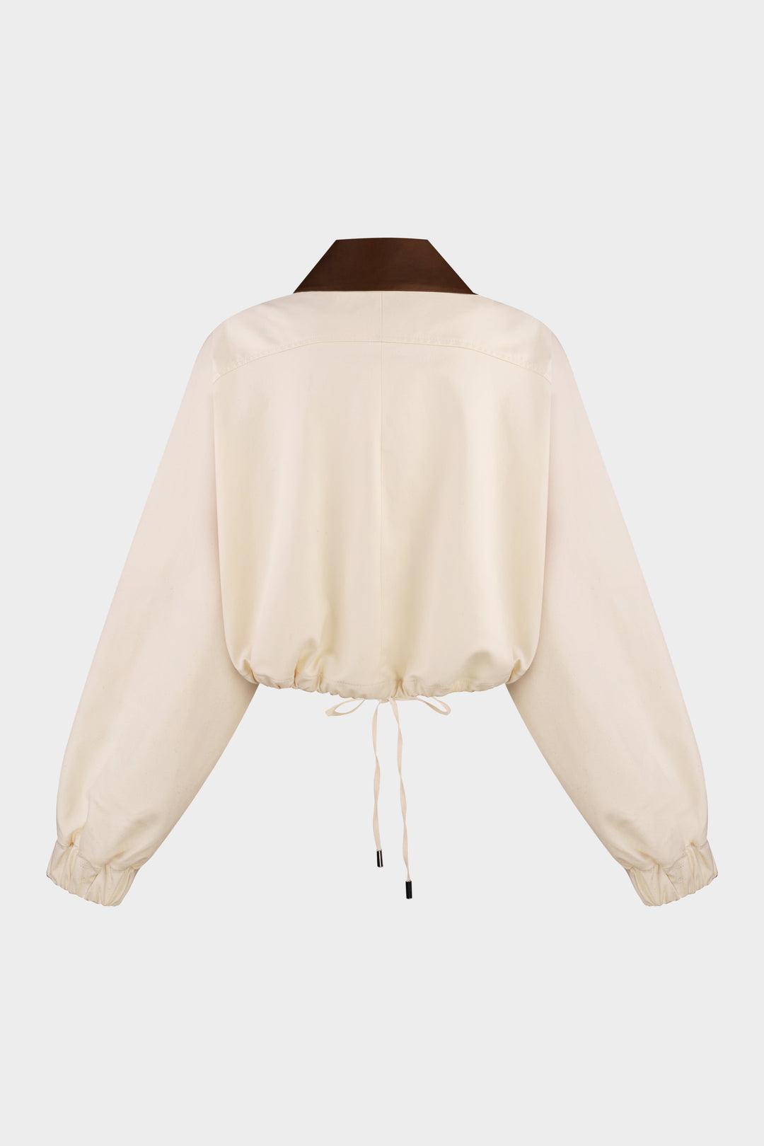 ADELINE OVERSIZED COTTON BOMBER JACKET WITH DETACHABLE LEATHER COLLAR IN MILK