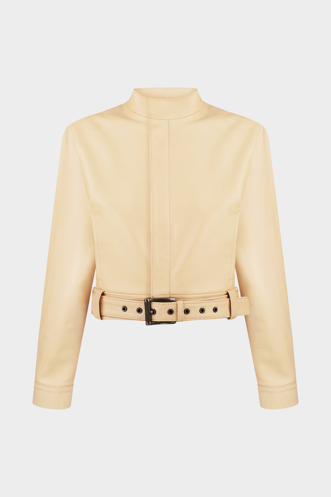 LILA SLIM FIT LEATHER MOTO JACKET IN PALE BANANA