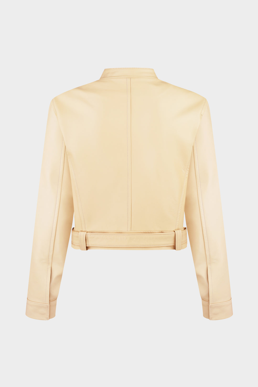 LILA SLIM FIT LEATHER MOTO JACKET IN PALE BANANA