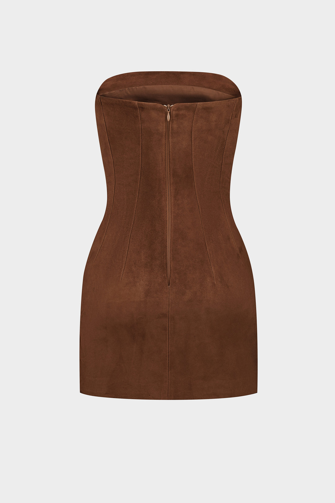 DESIREE SUEDE COCKTAIL MINI DRESS IN WHISKEY BROWN