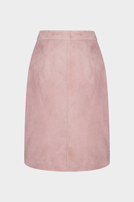 KATHRYN KNEE-LENGTH SUEDE SKIRT IN DUST PINK