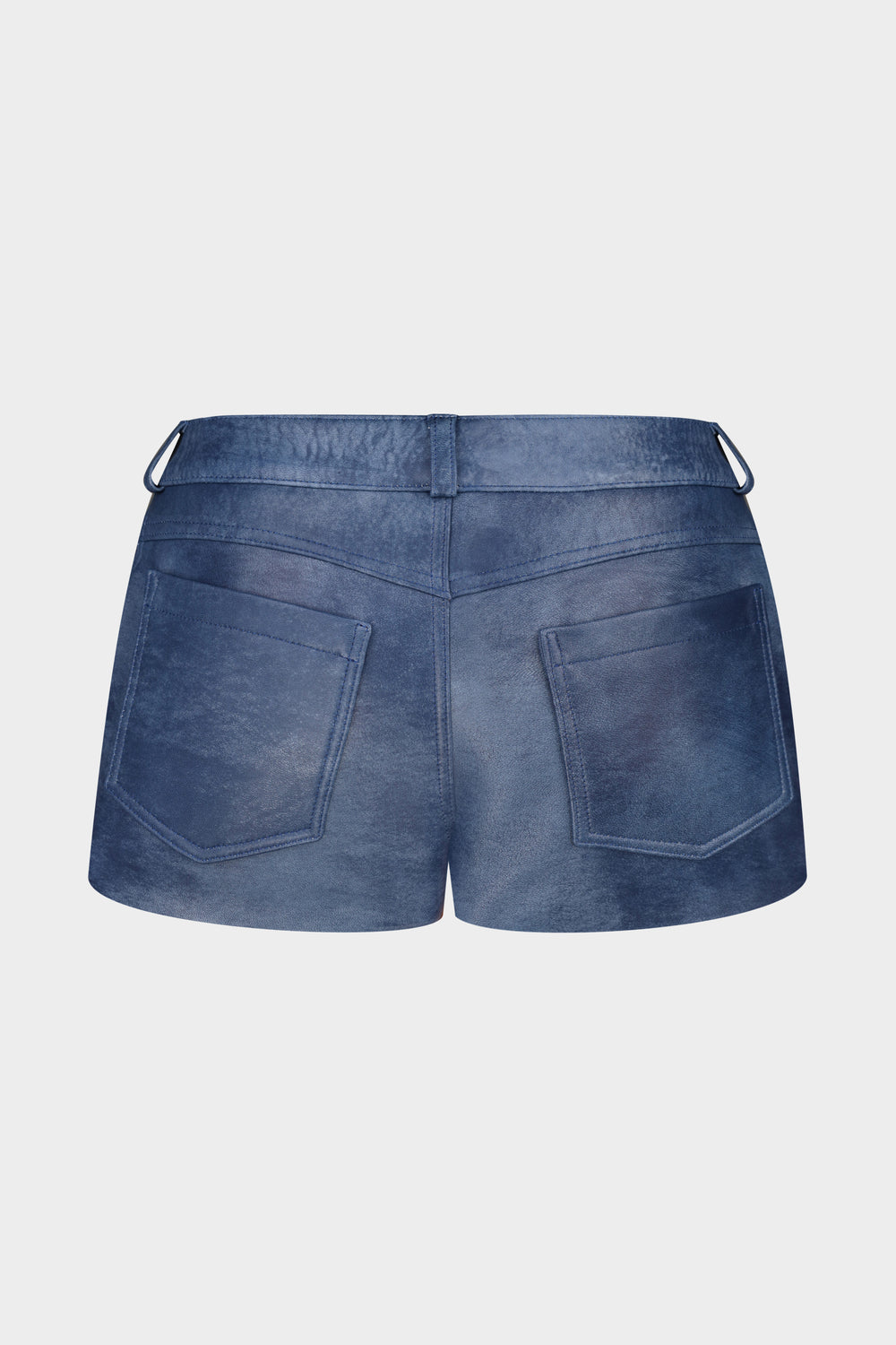 MILEY MINI LEATHER SHORTS IN VINTAGE BLUE