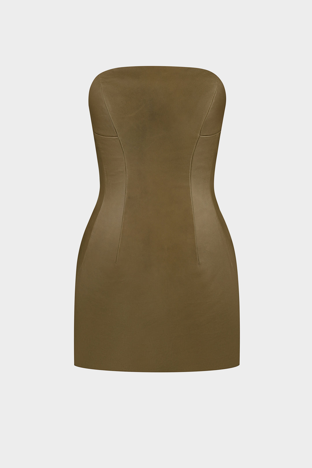 DESIREE LEATHER COCKTAIL MINI DRESS IN OLIVE