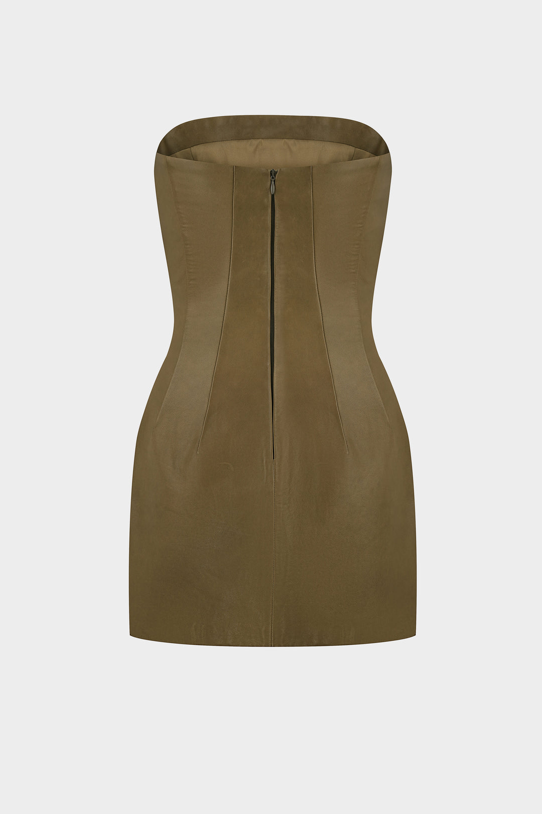 DESIREE LEATHER COCKTAIL MINI DRESS IN OLIVE