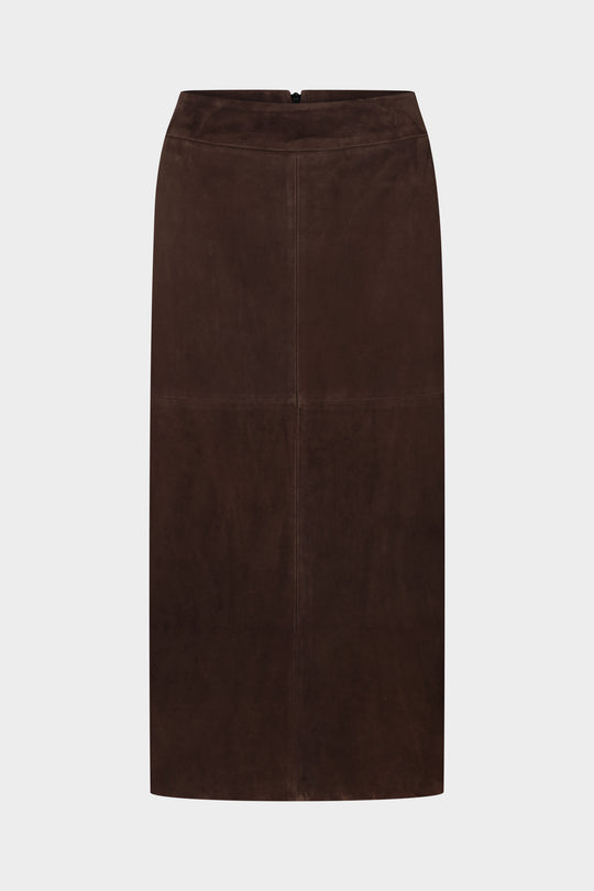 MARY MIDI SUEDE SKIRT IN WALNUT BROWN