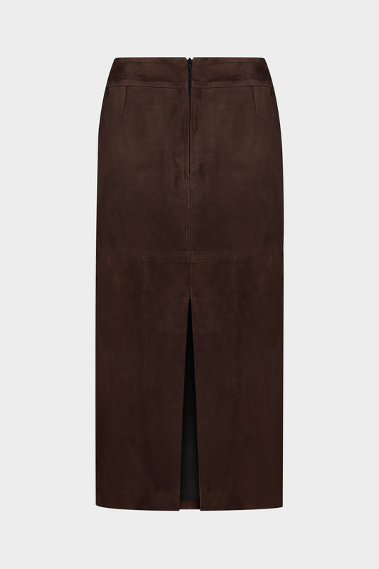 MARY MIDI SUEDE SKIRT IN WALNUT BROWN