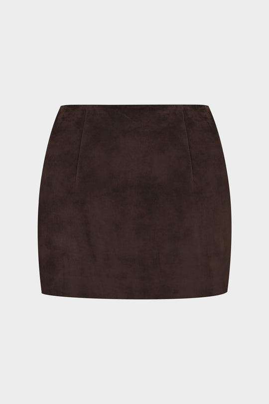 MACY SUEDE MINI SKIRT IN DARK BROWN