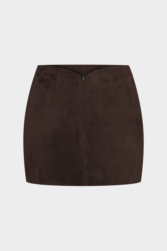 MACY SUEDE MINI SKIRT IN DARK BROWN