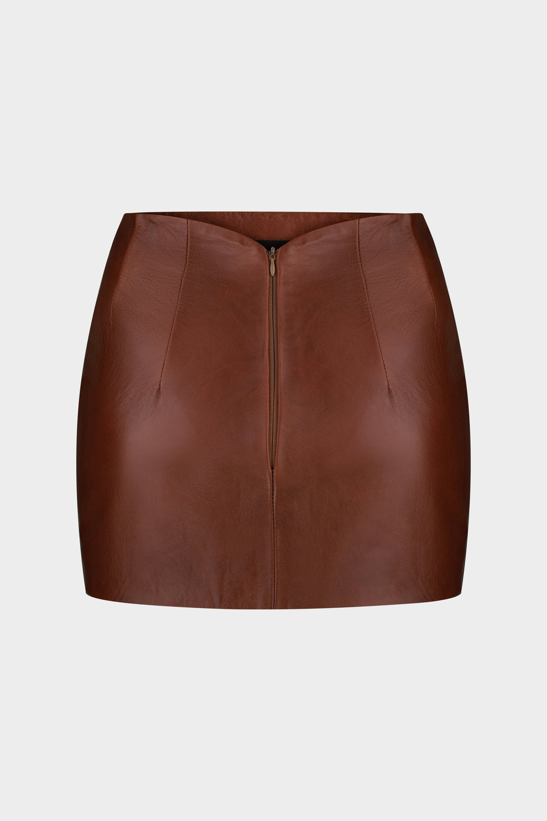 MACY LEATHER MINI SKIRT IN RUSSET BROWN