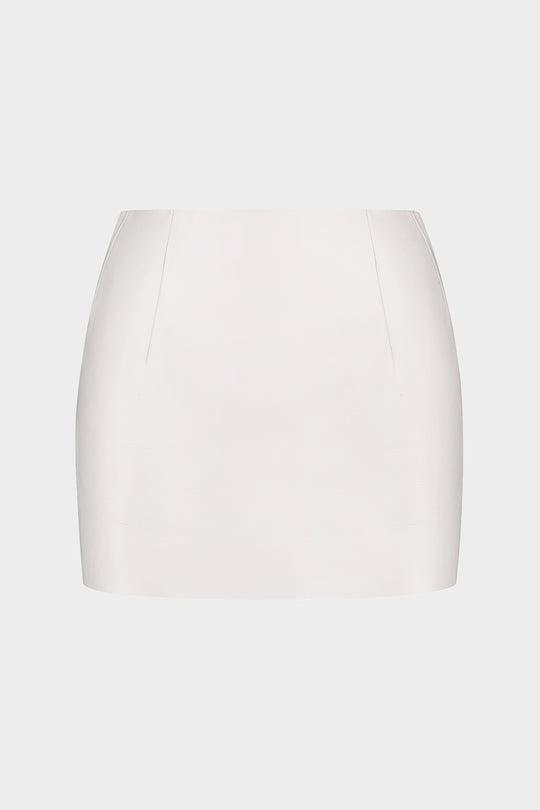 MACY LEATHER MINI SKIRT IN PEARL WHITE