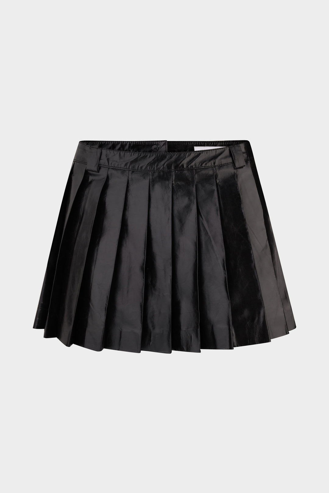 TRIXIE PLEATED LEATHER MINI SKIRT IN VOID BLACK