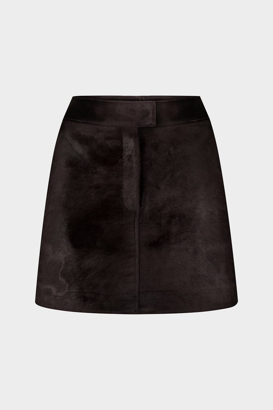 BELLA PONY HAIR MINI SKIRT IN BROWN