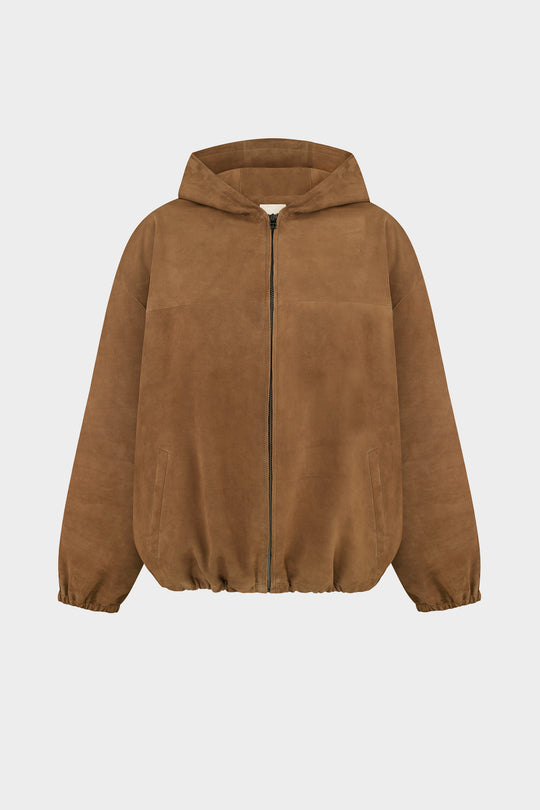 MARIO SUEDE HOODED JACKET IN TOBACCO