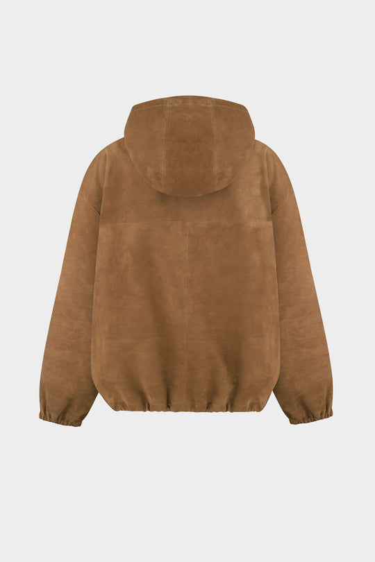 MARIO SUEDE HOODED JACKET IN TOBACCO