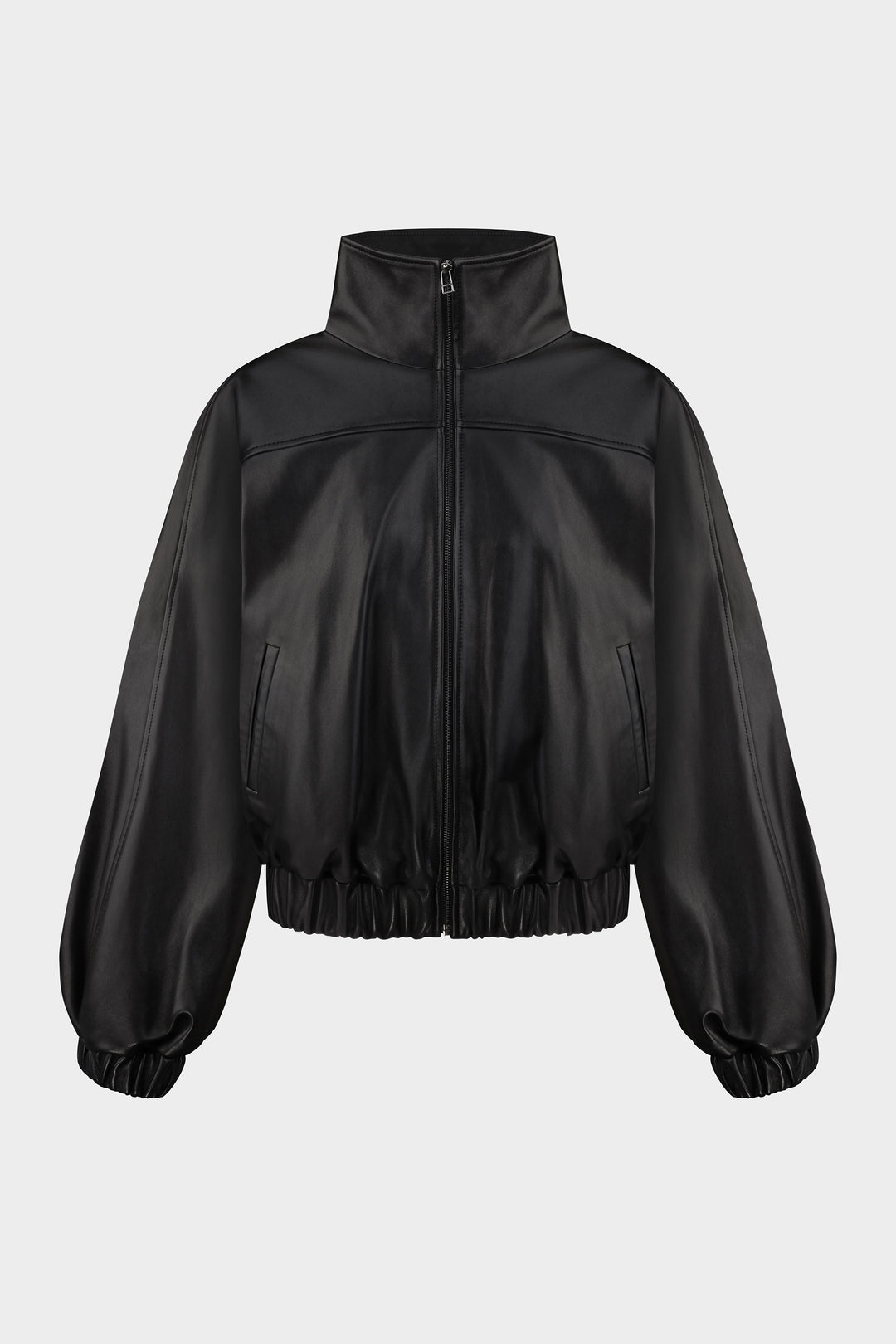 BLAIR LEATHER BOMBER JACKET WITH EXTRA WIDE SLEEVES IN BLACK