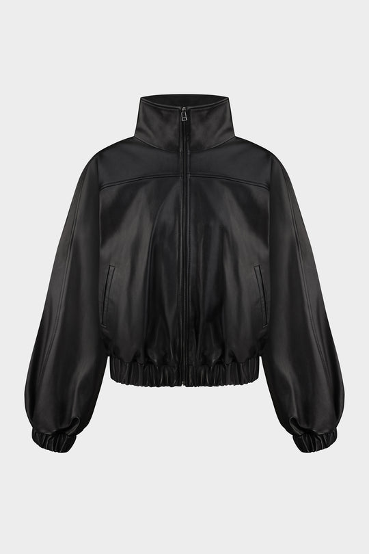 BLAIR LEATHER BOMBER JACKET WITH EXTRA WIDE SLEEVES IN BLACK