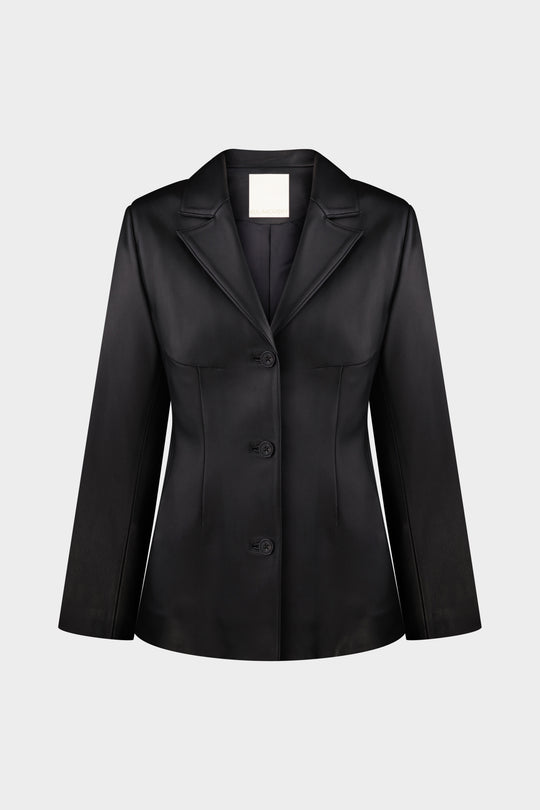 GIA SILHOUETTED LEATHER BLAZER JACKET IN BLACK